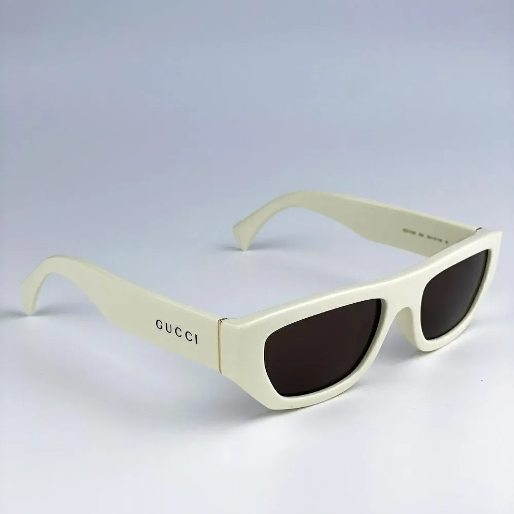 NEW Gucci GG1134S 003 Ivory White Brown Rectangle Unisex Sunglasses